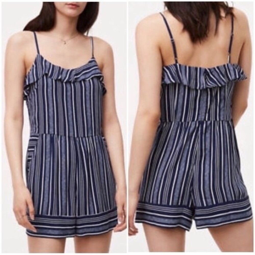 Loft Striped Romper Size 8 Petite Flowy Spaghetti Strap Shorts with Pockets